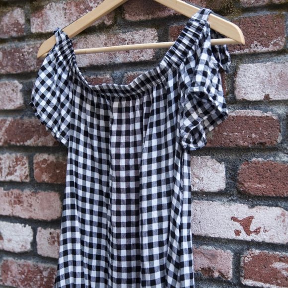 Aakaa gingham off the shoulder dress w/pockets - Picture 3 of 8